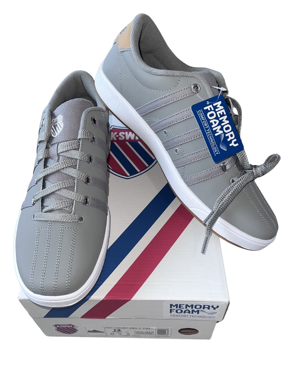 NWT K-Swiss Gray court Pro II Low-Top Memory Foam Sneakers